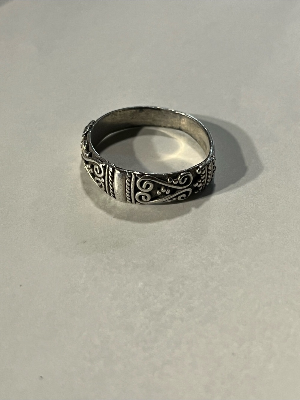Ornate Sterling Silver Scroll Band Ring Sz 8